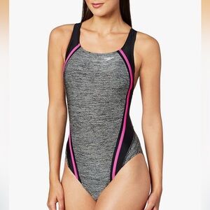 Speedo Women’s Creora Highclo Quantum Splice High Cut One Piece Swim Sz 8